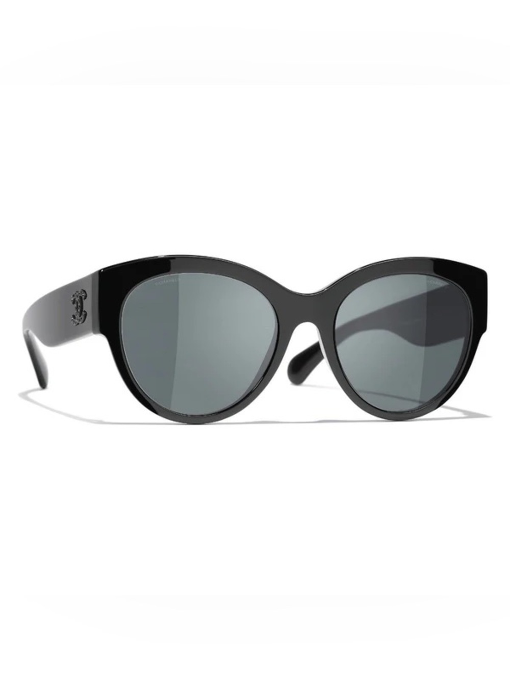 CHANEL Black Gloss Cat-Eye Sunglasses with CC Logos